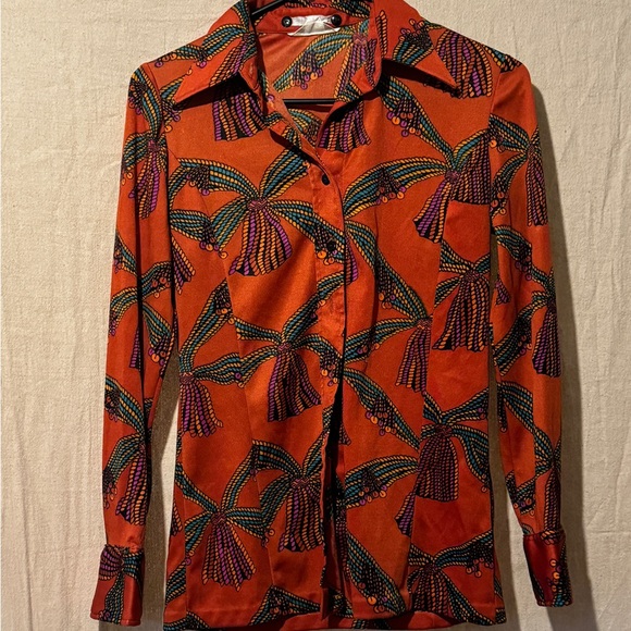 Andre Fuller 1970’s Big Collar Holiday Button Down Blouse - Picture 1 of 4
